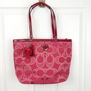 Coach Signature Monogram Pink Tote Bag Matching Wristlet Y2K Statement Classic